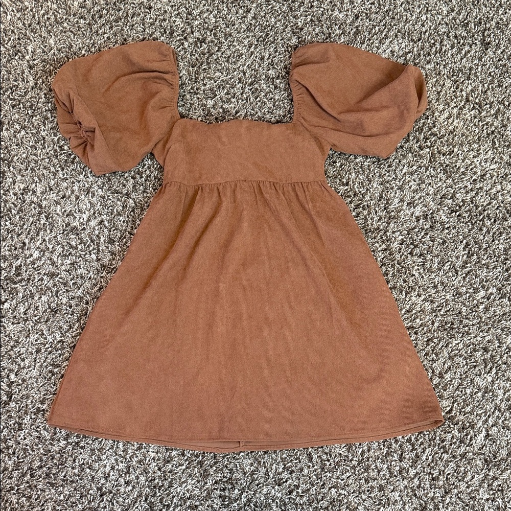 Blue Rain Brown Puff-Sleeve Casual Dress